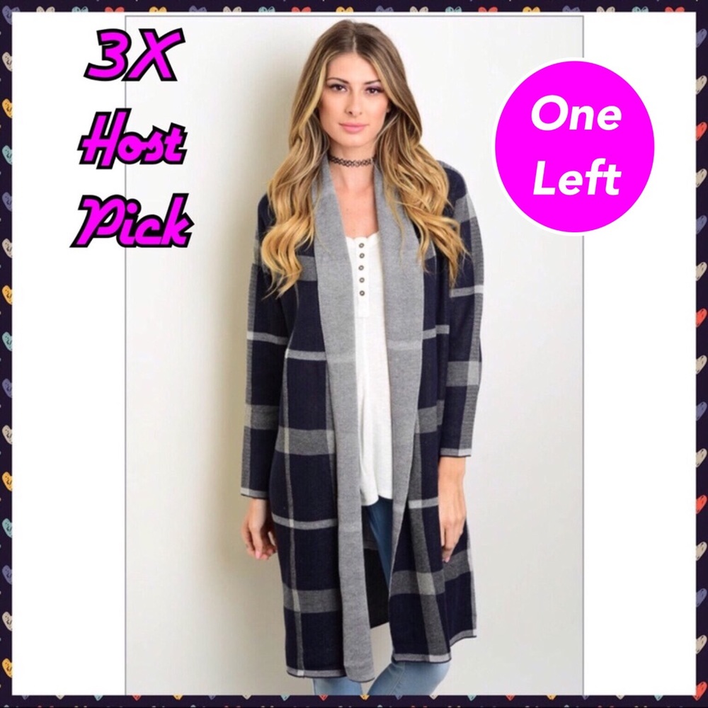 🏆3XHP🏆 Navy Gray Long Cardigan - Picture 1 of 3
